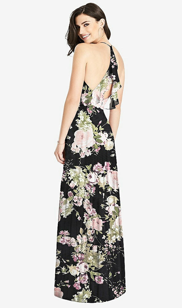 【NEW】【STYLE: 3021】フリル ストラップ カットアウト ラップ マキシ ドレス【COLOR: Noir Garden】【SIZE: 00-30W】