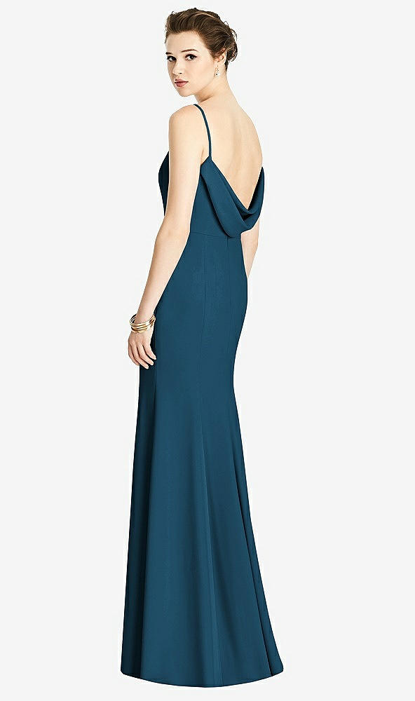 【STYLE: 4535】Bateau-Neck Open Cowl-Back Trumpet Gown【COLOR: Atlantic Blue】