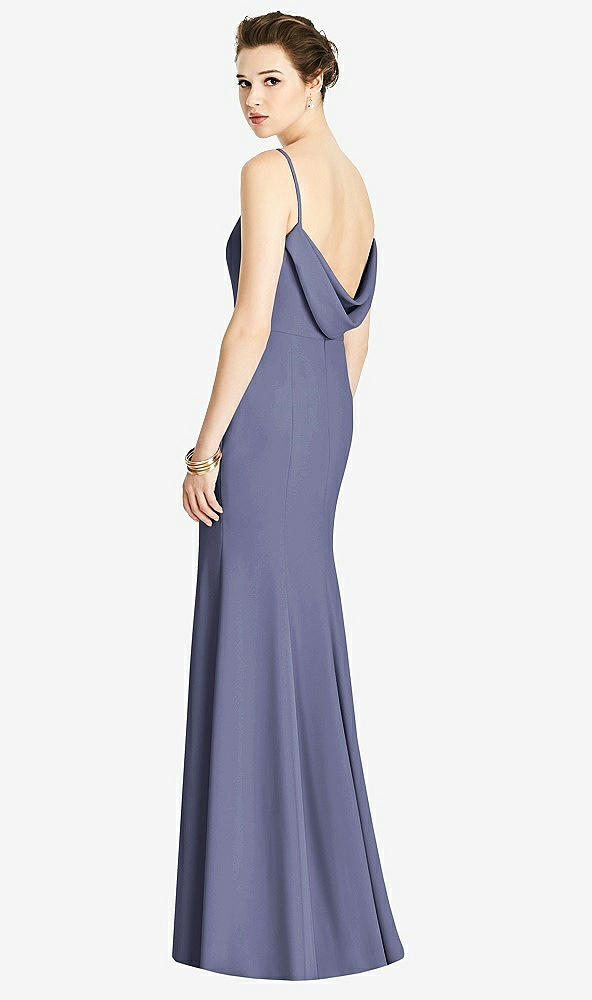 【STYLE: 4535】Bateau-Neck Open Cowl-Back Trumpet Gown【COLOR: French Blue】