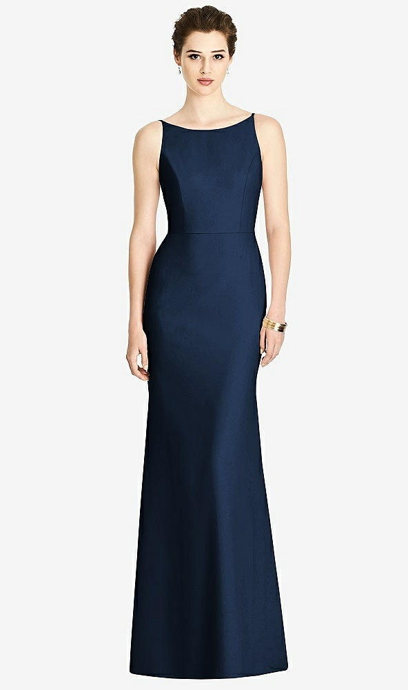 【STYLE: 4535】Bateau-Neck Open Cowl-Back Trumpet Gown【COLOR: Midnight Navy】