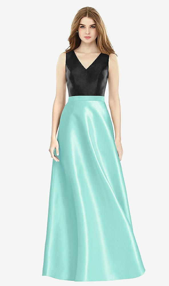 【STYLE: D754】Sleeveless A-Line Satin Dress with Pockets【COLOR: Coastal & Black】