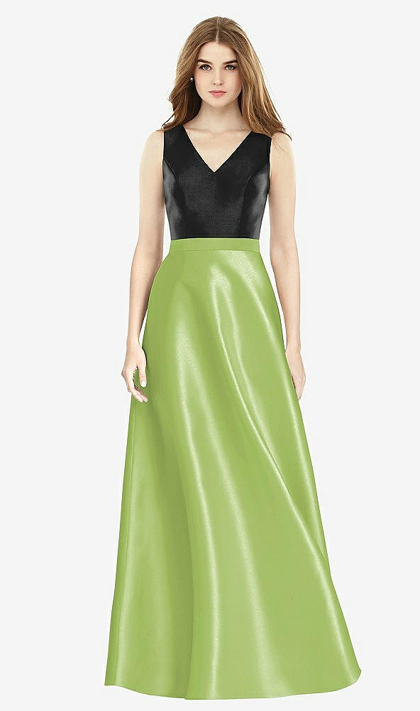 【STYLE: D754】Sleeveless A-Line Satin Dress with Pockets【COLOR: Mojito & Black】
