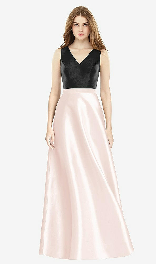 【STYLE: D754】Sleeveless A-Line Satin Dress with Pockets【COLOR: Blush & Black】