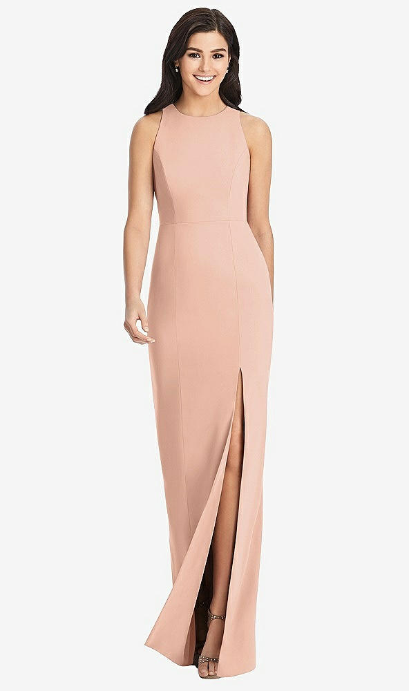 【STYLE: 3029】Diamond Cutout Back Trumpet Gown with Front Slit【COLOR: Pale Peach】