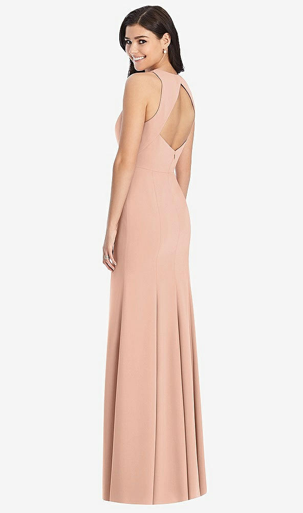 【STYLE: 3029】Diamond Cutout Back Trumpet Gown with Front Slit【COLOR: Pale Peach】