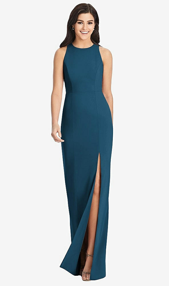 【STYLE: 3029】Diamond Cutout Back Trumpet Gown with Front Slit【COLOR: Atlantic Blue】