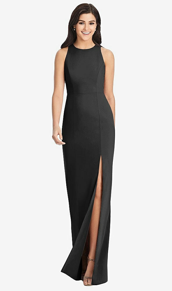 【STYLE: 3029】Diamond Cutout Back Trumpet Gown with Front Slit【COLOR: Black】