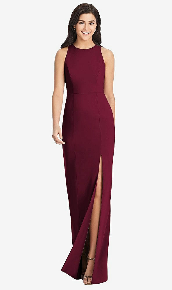 【STYLE: 3029】Diamond Cutout Back Trumpet Gown with Front Slit【COLOR: Cabernet】