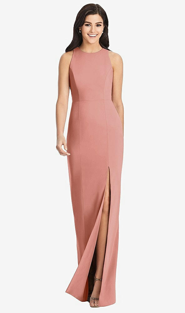【STYLE: 3029】Diamond Cutout Back Trumpet Gown with Front Slit【COLOR: Desert Rose】
