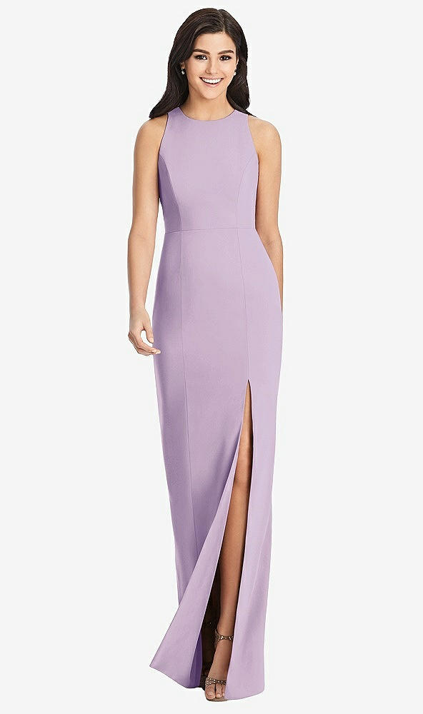 【STYLE: 3029】Diamond Cutout Back Trumpet Gown with Front Slit【COLOR: Pale Purple】