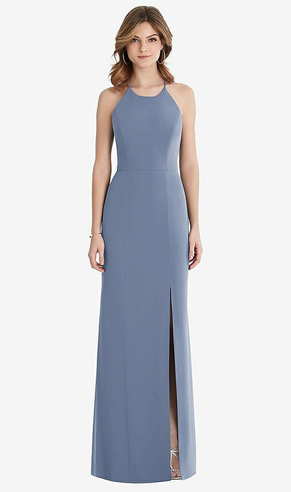 【NEW】【STYLE: 1512】クロス クロス オープンバック シフォン トランペット ガウン【COLOR: Larkspur Blue】【SIZE: 00-30W】