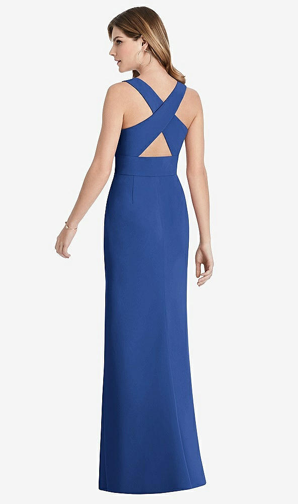 【STYLE: 1513】Criss Cross Back Trumpet Gown with Front Slit【COLOR: Classic Blue】