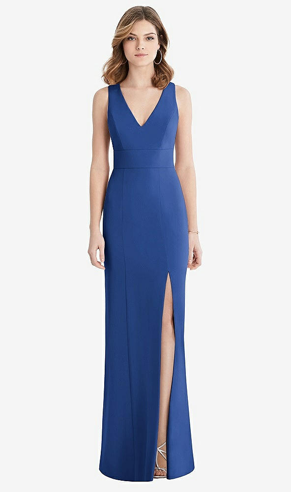 【STYLE: 1513】Criss Cross Back Trumpet Gown with Front Slit【COLOR: Classic Blue】