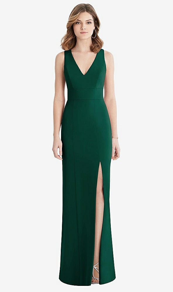 【STYLE: 1513】Criss Cross Back Trumpet Gown with Front Slit【COLOR: Hunter Green】