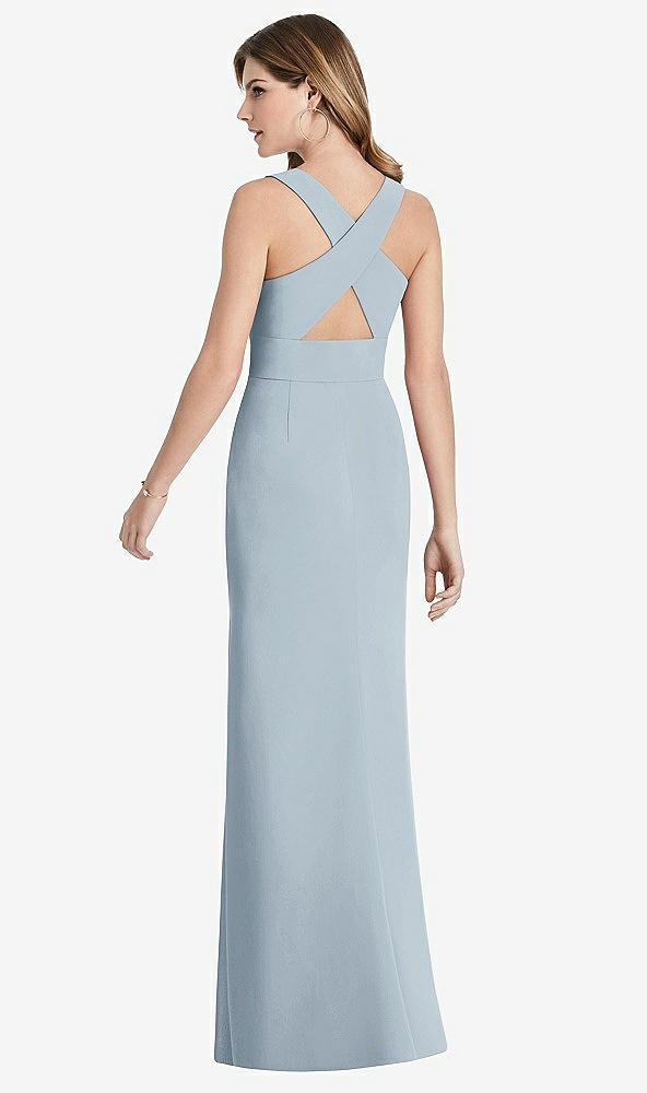 【STYLE: 1513】Criss Cross Back Trumpet Gown with Front Slit【COLOR: Mist】