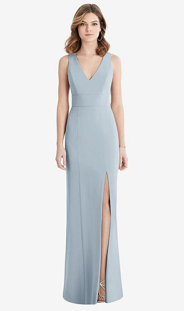 【STYLE: 1513】Criss Cross Back Trumpet Gown with Front Slit【COLOR: Mist】