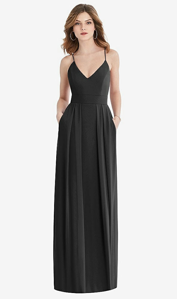 【STYLE: 1514】Pleated Skirt Crepe Maxi Dress with Pockets【COLOR: Black】