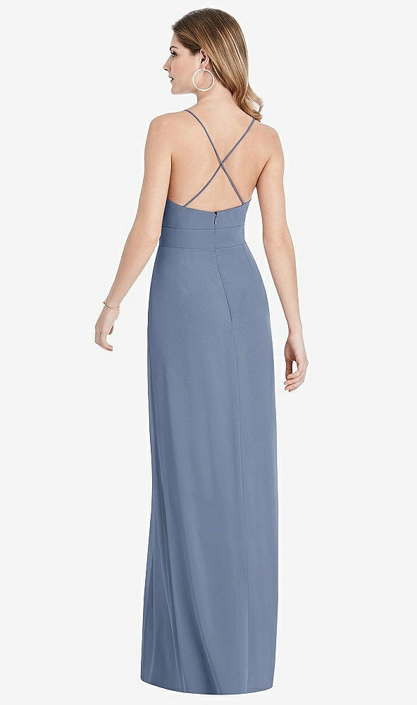 【STYLE: 1514】Pleated Skirt Crepe Maxi Dress with Pockets【COLOR: Larkspur Blue】