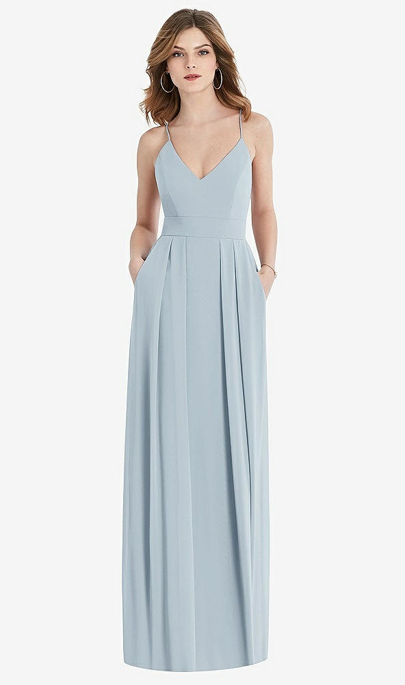 【STYLE: 1514】Pleated Skirt Crepe Maxi Dress with Pockets【COLOR: Mist】