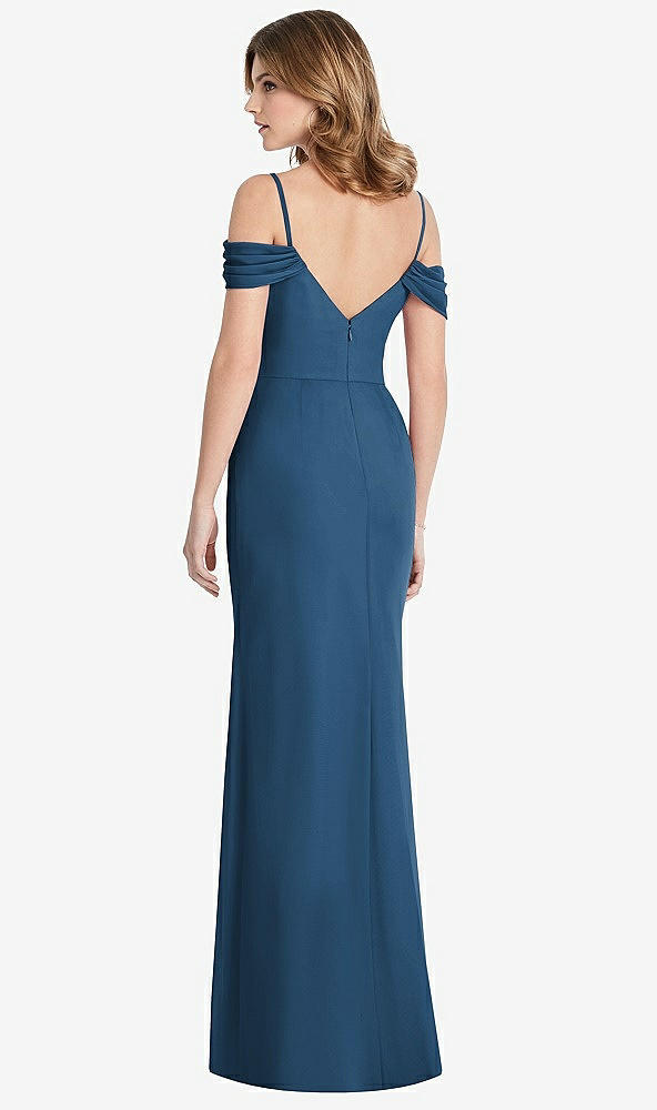 【STYLE: 1517】Off-the-Shoulder Chiffon Trumpet Gown with Front Slit【COLOR: Dusk Blue】