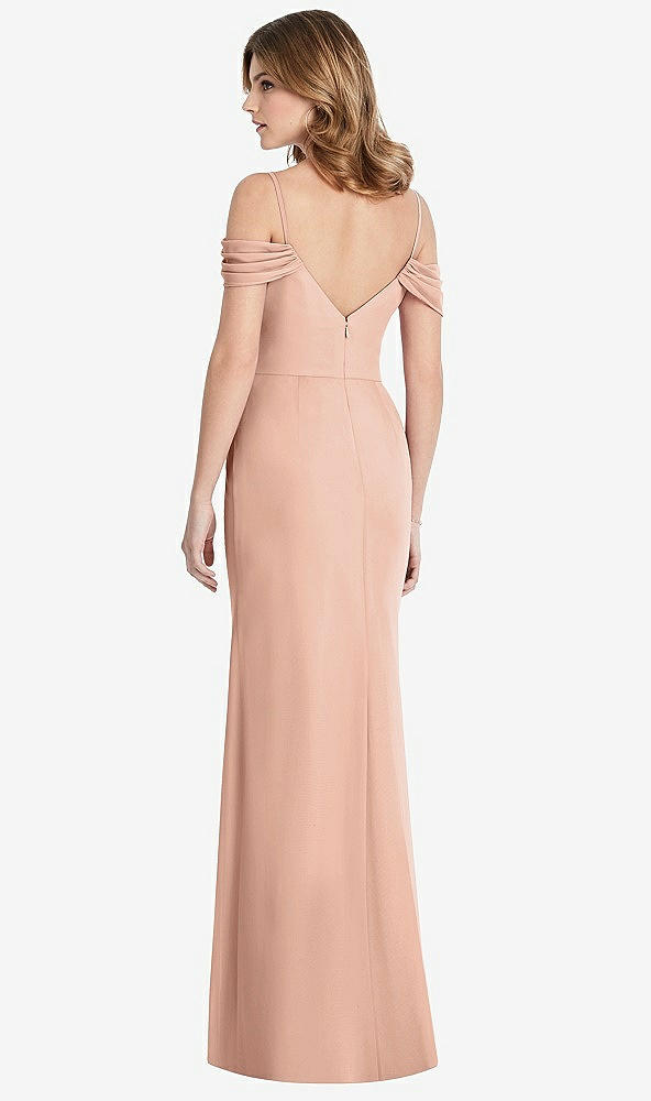 【STYLE: 1517】Off-the-Shoulder Chiffon Trumpet Gown with Front Slit【COLOR: Pale Peach】