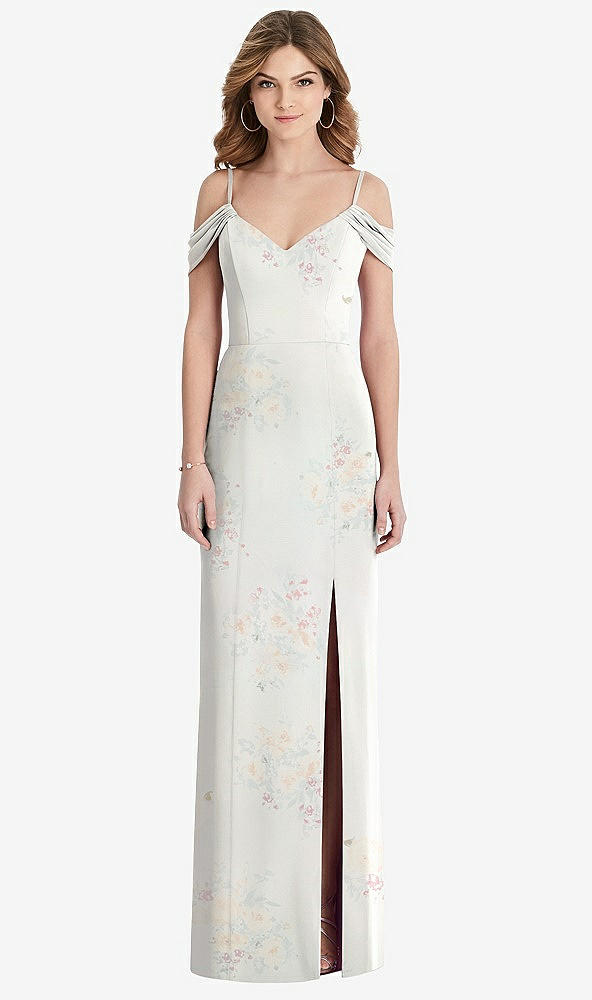 【NEW】【STYLE: 1517】オフショルダー シフォン トランペット ガウン 前面 スリット【COLOR: Spring Fling】【SIZE: 00-30W】