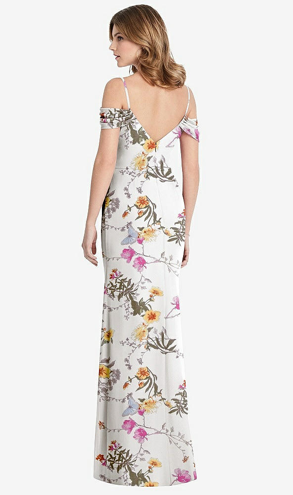 【NEW】【STYLE: 1517】オフショルダー シフォン トランペット ガウン 前面 スリット【COLOR: Butterfly Botanica Ivory】【SIZE: 00-30W】