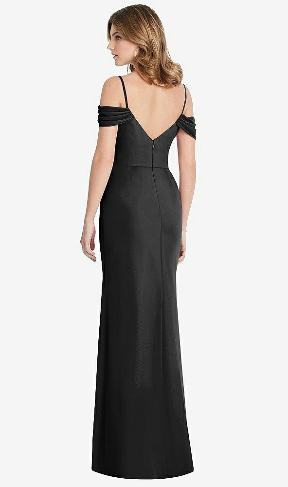 【STYLE: 1517】Off-the-Shoulder Chiffon Trumpet Gown with Front Slit【COLOR: Black】