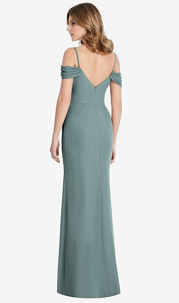 【STYLE: 1517】Off-the-Shoulder Chiffon Trumpet Gown with Front Slit【COLOR: Icelandic】