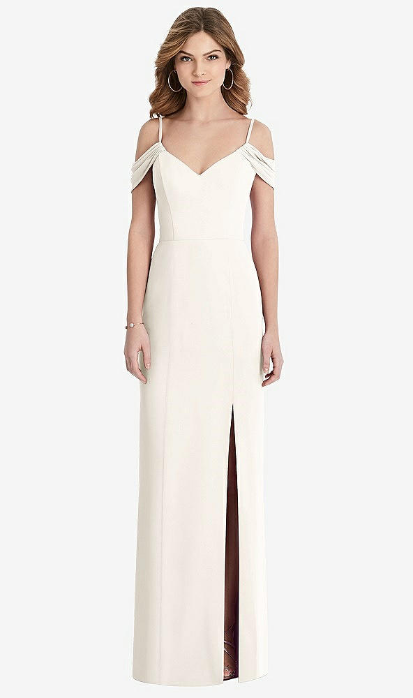 【STYLE: 1517】Off-the-Shoulder Chiffon Trumpet Gown with Front Slit【COLOR: Ivory】