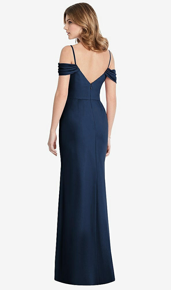 【STYLE: 1517】Off-the-Shoulder Chiffon Trumpet Gown with Front Slit【COLOR: Midnight Navy】