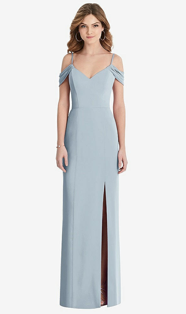 【STYLE: 1517】Off-the-Shoulder Chiffon Trumpet Gown with Front Slit【COLOR: Mist】