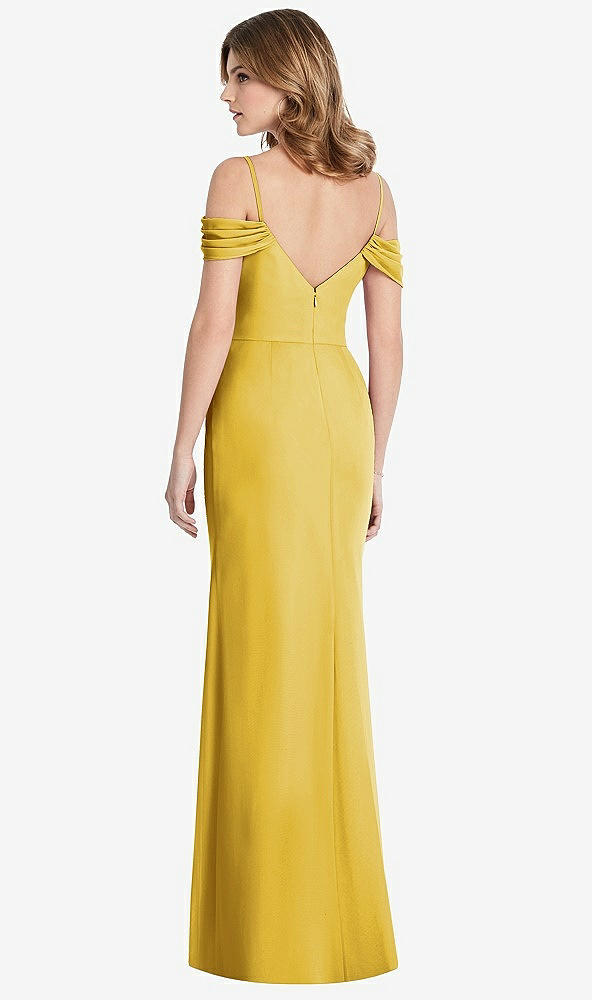 【STYLE: 1517】Off-the-Shoulder Chiffon Trumpet Gown with Front Slit【COLOR: Marigold】