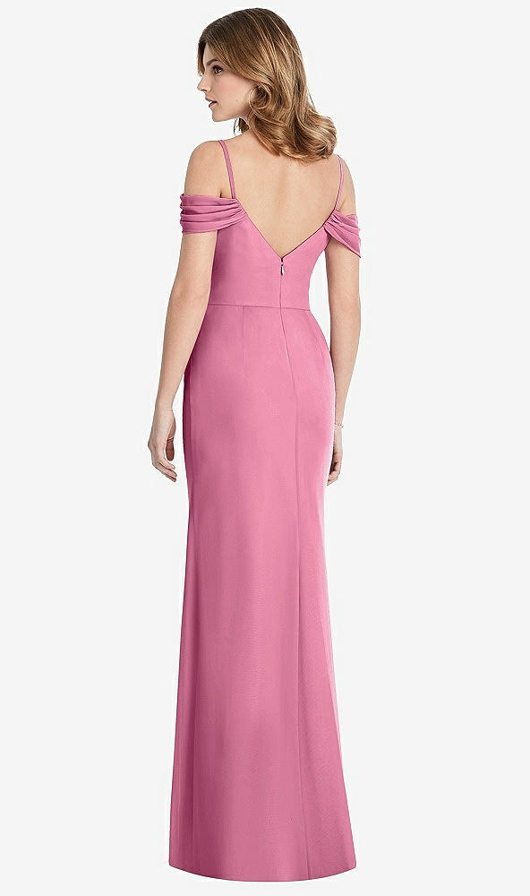 【STYLE: 1517】Off-the-Shoulder Chiffon Trumpet Gown with Front Slit【COLOR: Orchid Pink】