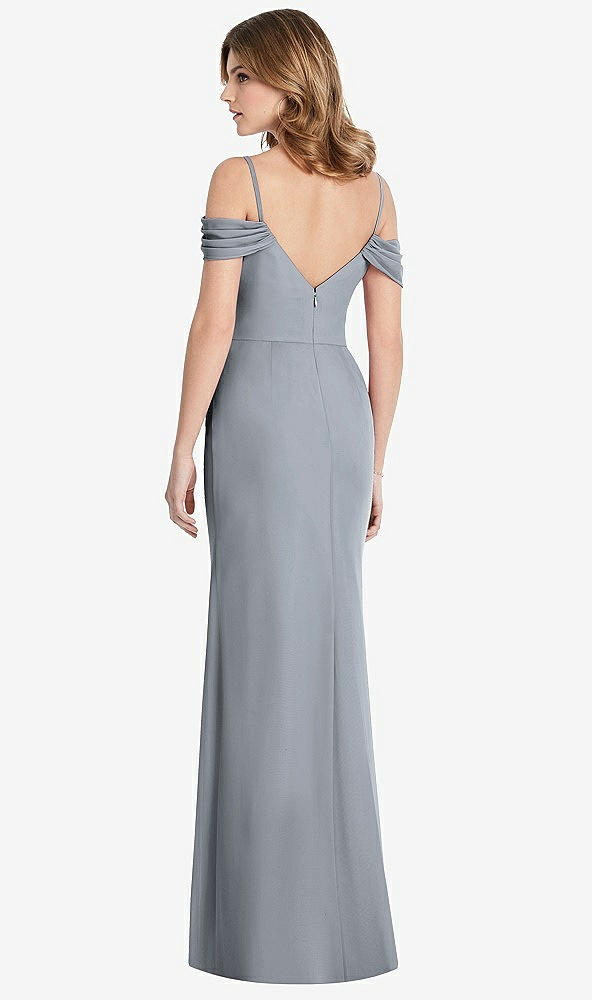 【STYLE: 1517】Off-the-Shoulder Chiffon Trumpet Gown with Front Slit【COLOR: Platinum】