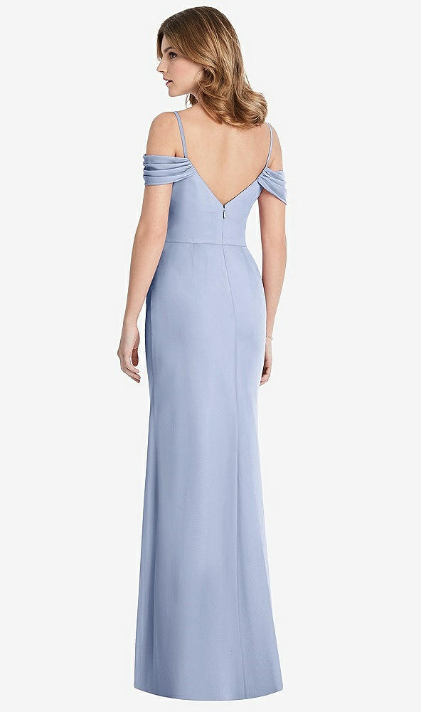 【STYLE: 1517】Off-the-Shoulder Chiffon Trumpet Gown with Front Slit【COLOR: Sky Blue】