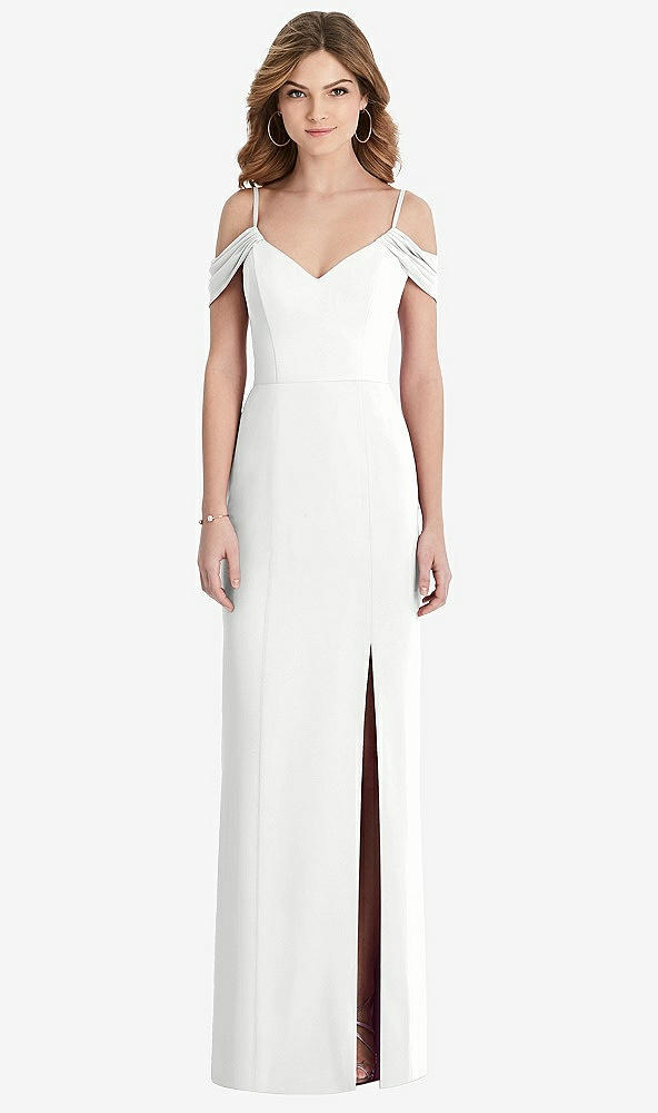 【STYLE: 1517】Off-the-Shoulder Chiffon Trumpet Gown with Front Slit【COLOR: White】