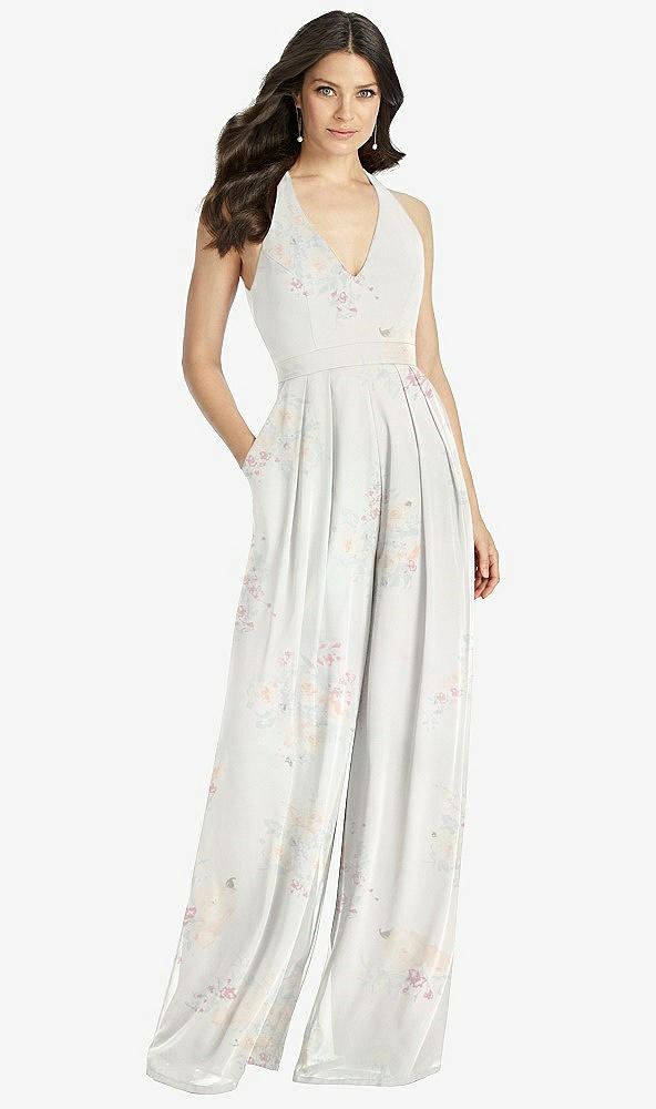 【STYLE: 3046】V-Neck Backless Pleated Front Jumpsuit【COLOR: Spring Fling】