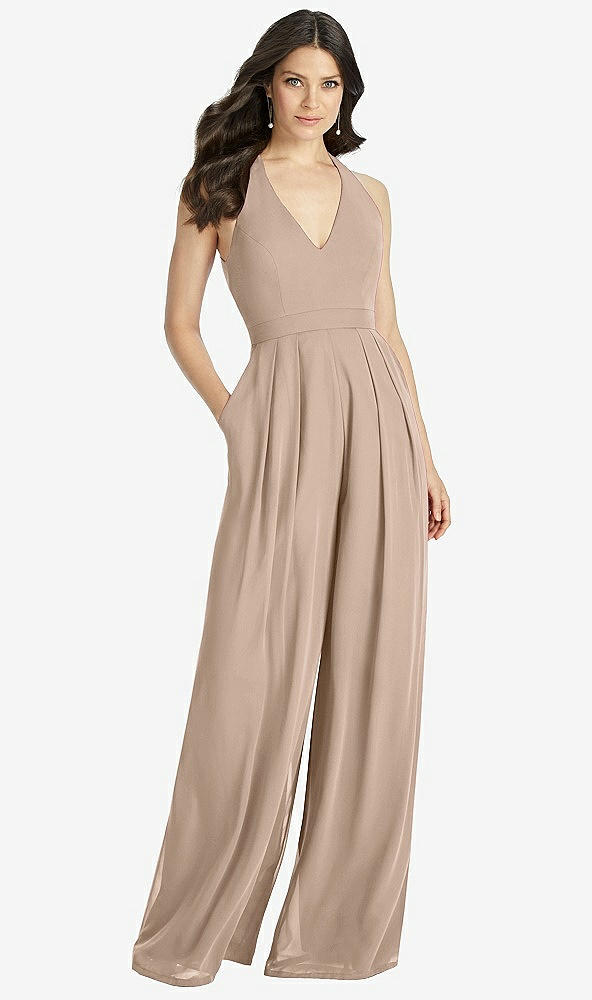 【STYLE: 3046】V-Neck Backless Pleated Front Jumpsuit【COLOR: Topaz】