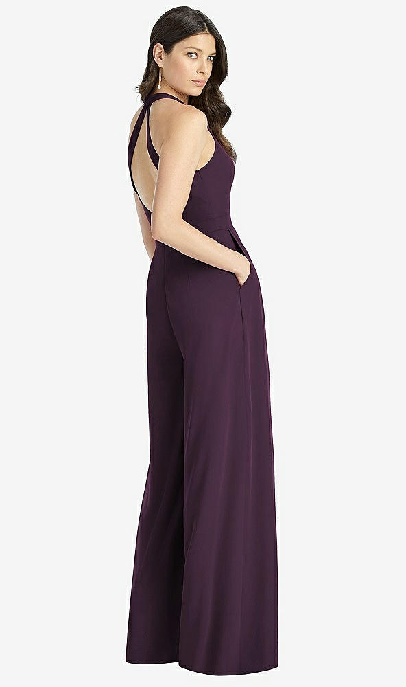 【STYLE: 3046】V-Neck Backless Pleated Front Jumpsuit【COLOR: Aubergine】