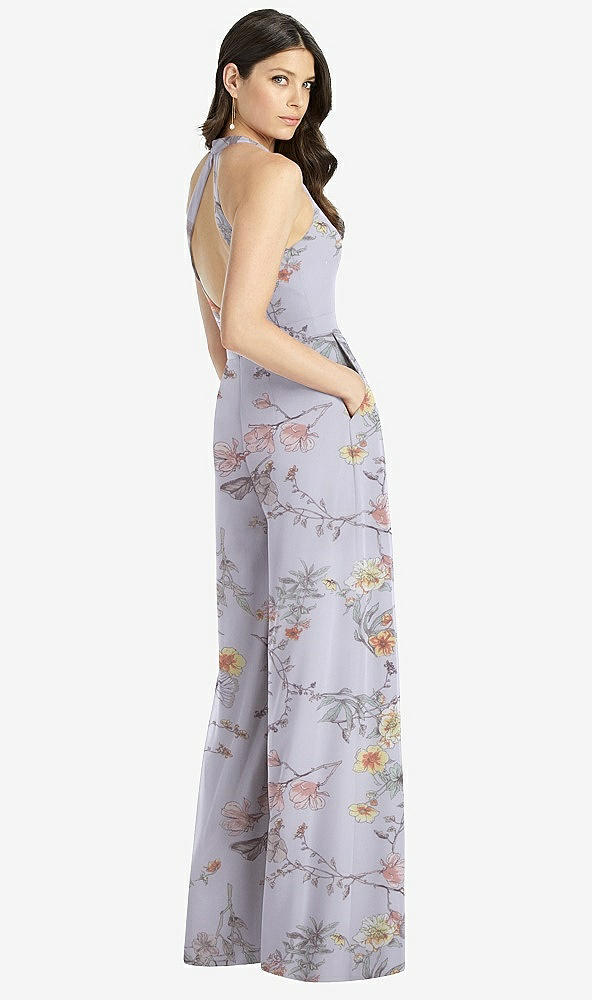 【STYLE: 3046】V-Neck Backless Pleated Front Jumpsuit【COLOR: Butterfly Botanica Silver Dove】