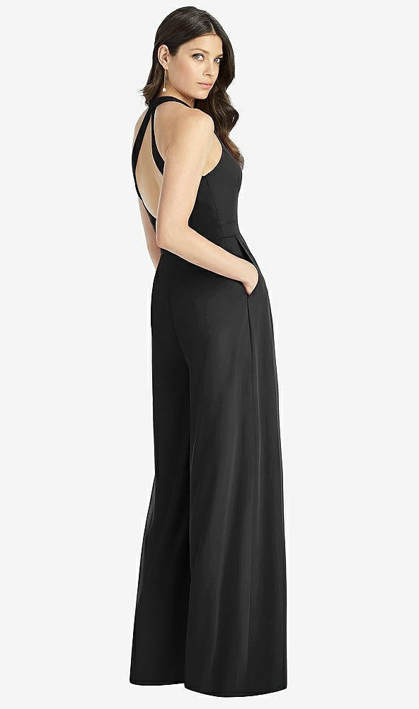 【STYLE: 3046】V-Neck Backless Pleated Front Jumpsuit【COLOR: Black】