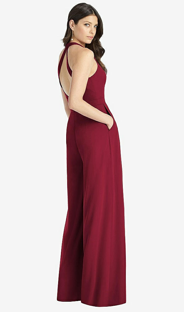 【NEW】【STYLE: 3046】Vネック バックレス プリーツ フロント ジャンプスーツ【COLOR: Burgundy】【SIZE: 00-30W】