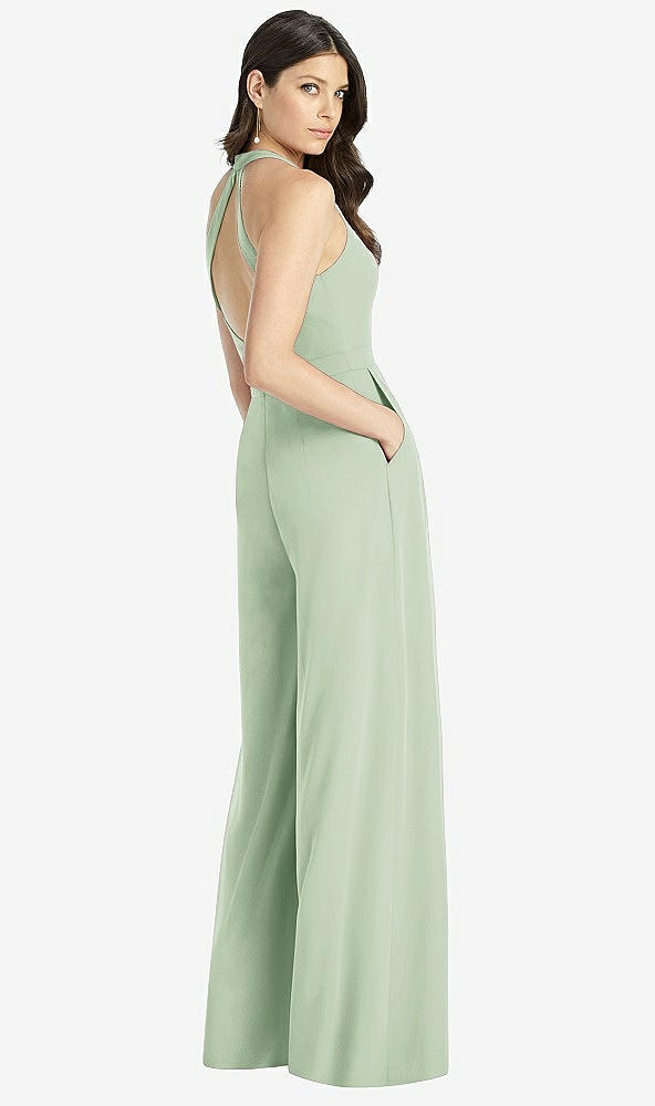 【STYLE: 3046】V-Neck Backless Pleated Front Jumpsuit【COLOR: Celadon】