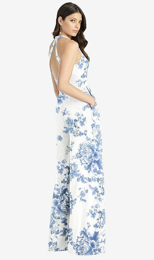 【NEW】【STYLE: 3046】Vネック バックレス プリーツ フロント ジャンプスーツ【COLOR: Cottage Rose Dusk Blue】【SIZE: 00-30W】