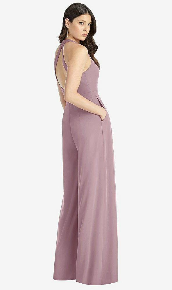【STYLE: 3046】V-Neck Backless Pleated Front Jumpsuit【COLOR: Dusty Rose】
