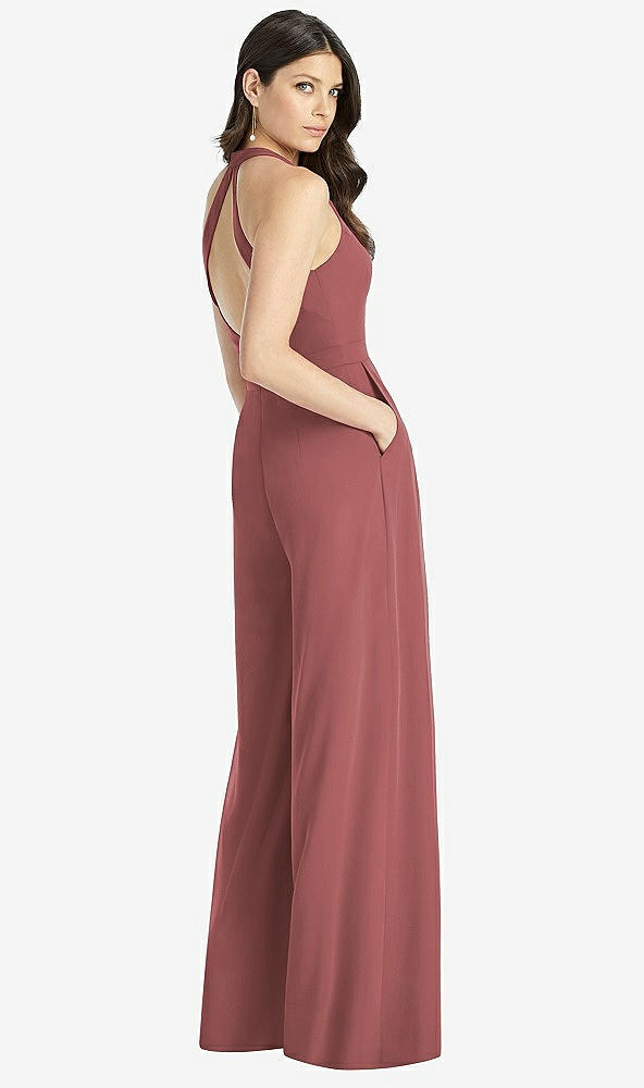 【STYLE: 3046】V-Neck Backless Pleated Front Jumpsuit【COLOR: English Rose】