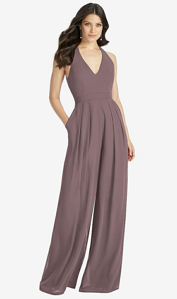 【STYLE: 3046】V-Neck Backless Pleated Front Jumpsuit【COLOR: French Truffle】