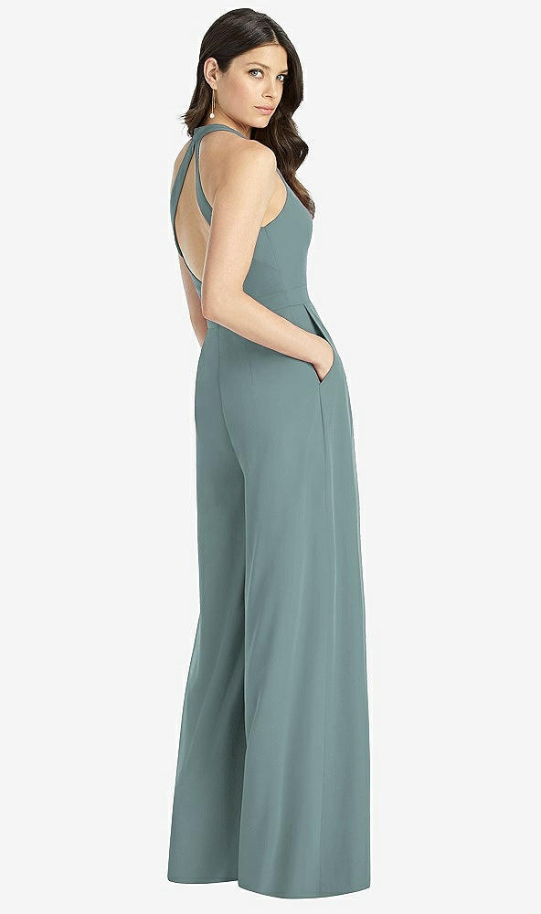 【STYLE: 3046】V-Neck Backless Pleated Front Jumpsuit【COLOR: Icelandic】