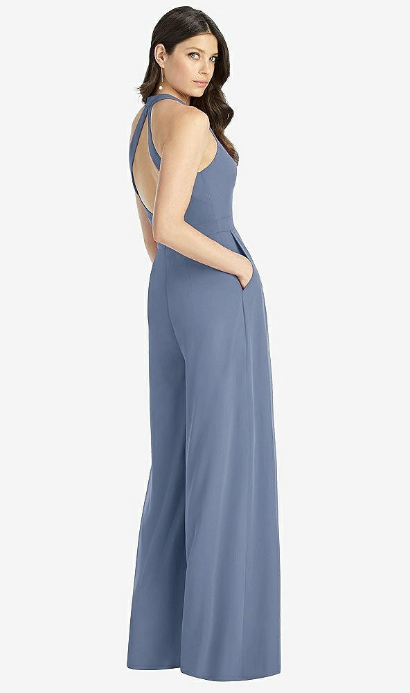 【STYLE: 3046】V-Neck Backless Pleated Front Jumpsuit【COLOR: Larkspur Blue】